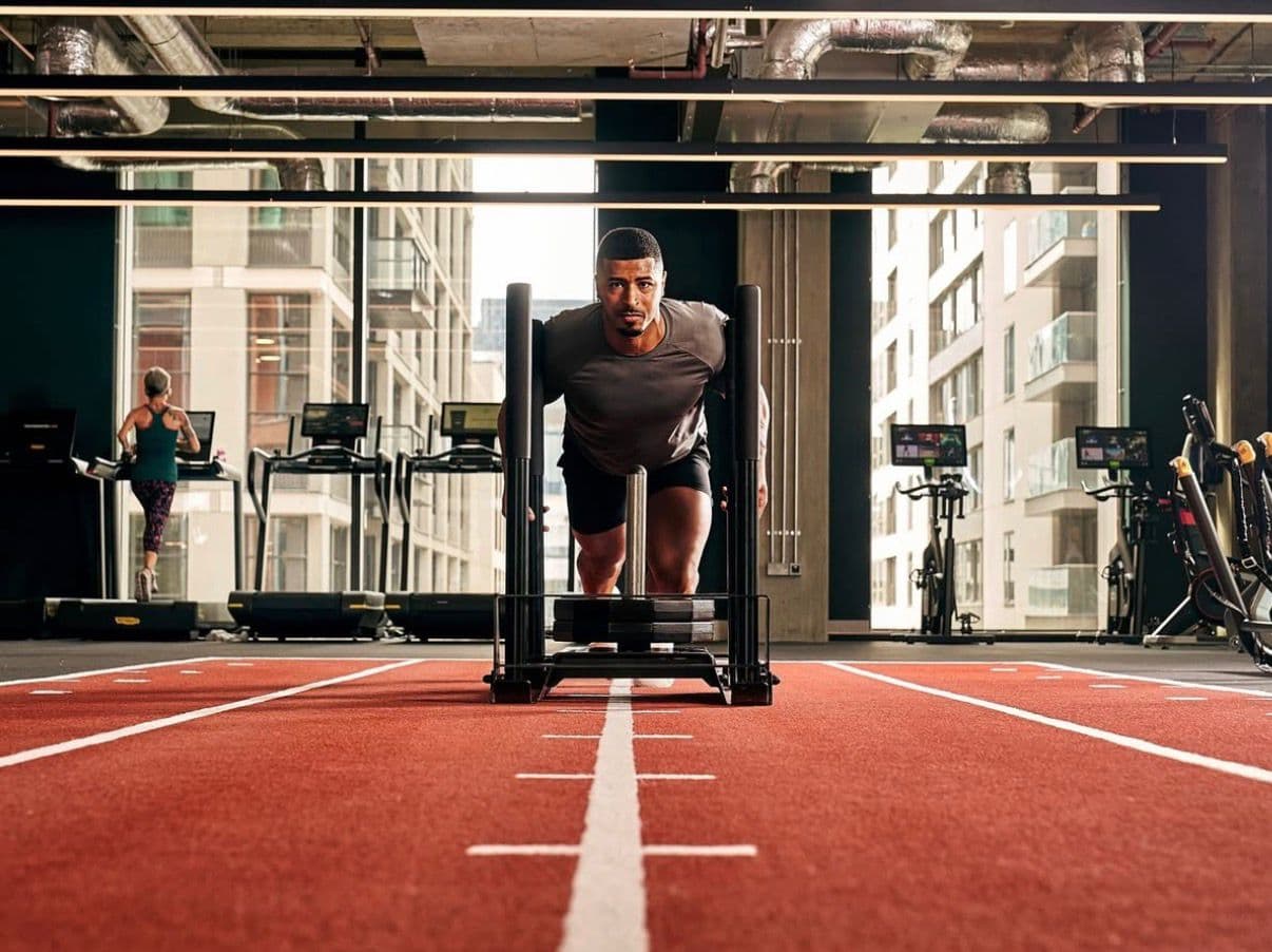 Athlete pushing a sled